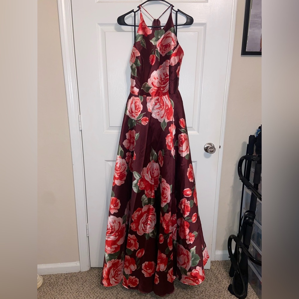 B. Smart Floral Burgundy Prom Dress- Size 13